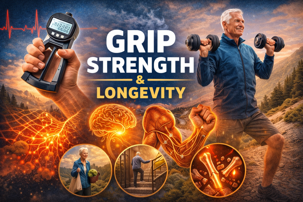 Grip strength and longevity illustrated through hand strength, muscle and nervous system health, and active ageing