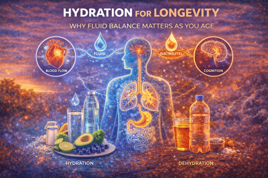 Hydration for longevity illustrated through fluid balance, circulation, cognition, and healthy ageing